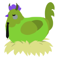 juice, a grass and chartreuse chicken with a head pattern