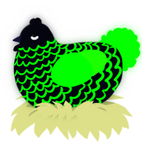 Glowstick, a white and amethyst chicken with a lace pattern