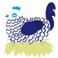 A white and navy chicken with a lace pattern