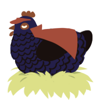 Bertie, a navy and black chicken with a lace pattern