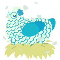 A white and cerulean chicken with a lace pattern