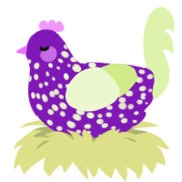 meep, a violet and apple chicken with a speckle pattern