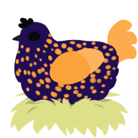 A apple and ultramarine chicken with a speckle pattern