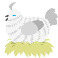 A white and silver chicken with a bar pattern