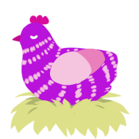 A amethyst and pink chicken with a bar pattern