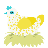 A white and yellow chicken with a speckle pattern