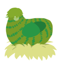 A chartreuse and viridian chicken with a bar pattern