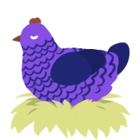 Fabio, a blurple and navy chicken with a lace pattern
