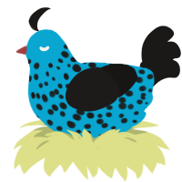 9th circle of hell, a cerulean and sable chicken with a speckle pattern