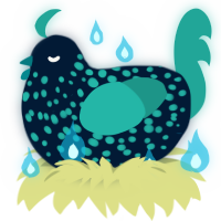 Warden, a tumblr and turquoise chicken with a speckle pattern