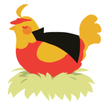 A red and orange chicken with a head pattern