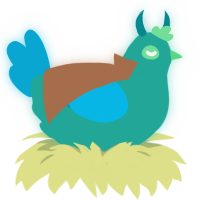 Drowned, a turquoise and cerulean chicken