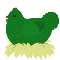 Mossball, a leaf chicken with a speckle pattern