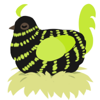 A sable and lime chicken with a bar pattern