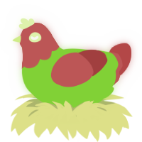Lightningbulb, a grass and red chicken with a head pattern