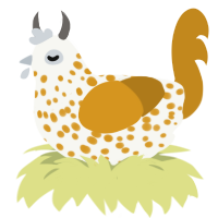 A white and ochre chicken with a speckle pattern