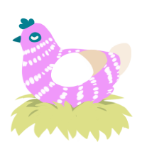A lavender and cream chicken with a bar pattern