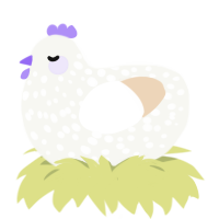 Woe, a white and cream chicken with a speckle pattern