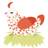 Envy, a white and vermilion chicken with a speckle pattern