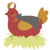 Pygami, a red and gold chicken with a neck-band pattern
