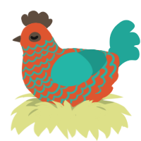 Chimera, a vermilion and turquoise chicken with a lace pattern