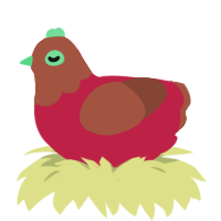 A crimson and russet chicken with a head pattern