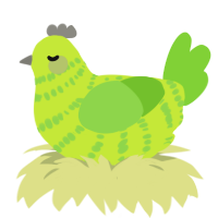 A lime and grass chicken with a bar pattern