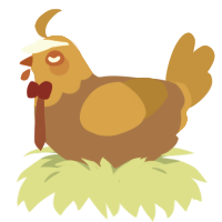 A brown and ochre chicken with a head pattern