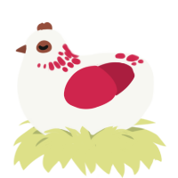 Spider Lily, a white and crimson chicken with a neck-speckle pattern