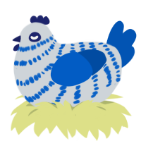 A mist and ultramarine chicken with a bar pattern