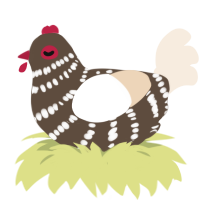A bark and cream chicken with a bar pattern