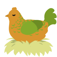 Mango, a orange and chartreuse chicken with a half-lace pattern