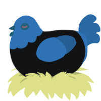 Sam2, a black and sapphire chicken with a head pattern