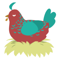 red macaw, a red and turquoise chicken with a half-lace pattern