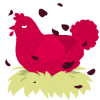A maroon chicken with a lace pattern