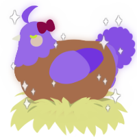 Everette Redheart, a brown and blurple chicken with a head pattern