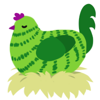 A grass and leaf chicken with a bar pattern