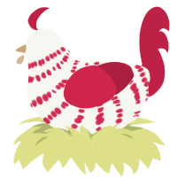 Red velvet cake, a white and crimson chicken with a bar pattern