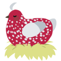 A crimson and mist chicken with a speckle pattern