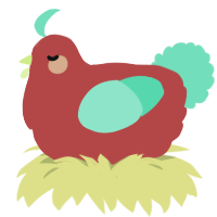 A red and mint chicken