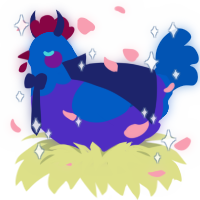 A indigo and ultramarine chicken with a head pattern