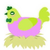Zombie, a lavender and lime chicken with a head pattern