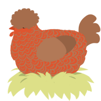 A vermilion and brown chicken with a double-lace pattern