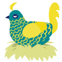 sea, a teal and yellow chicken with a lace pattern