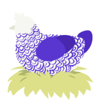 A white and indigo chicken with a double-lace pattern