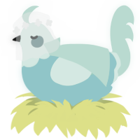 Jinkies, a aqua and mint chicken with a head pattern