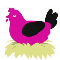 Missing No, a fuchsia and black chicken