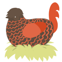 A bark and vermilion chicken with a lace pattern