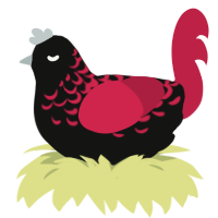 Savage Fancy, a black and crimson chicken with a half-lace pattern