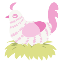 Strawberry Delight, a white and pink chicken with a bar pattern